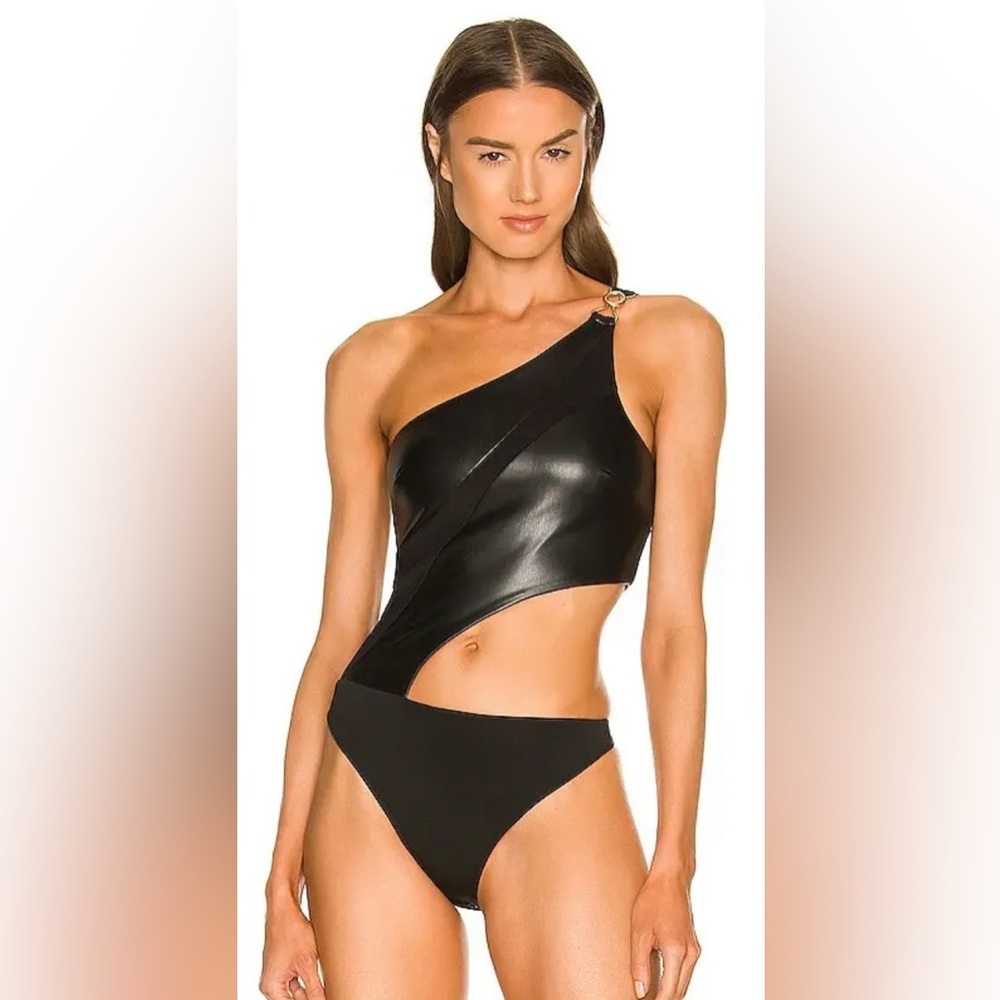 REVOLVE + Michael Costello x Kofi Bodysuit Faux Leather Mesh Black Size M
